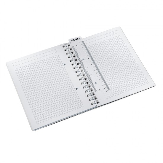 Caiet de birou Leitz WOW, PP, A5, cu spira, matematica, mov metalizat