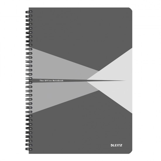 Caiet de birou Leitz Office, PP, A4, cu spira, dictando, gri