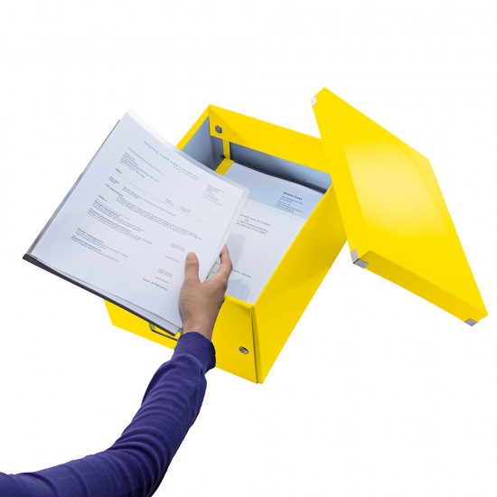 Cutie depozitare Leitz WOW Click & Store, carton laminat, medie, usor de asamblat, galben