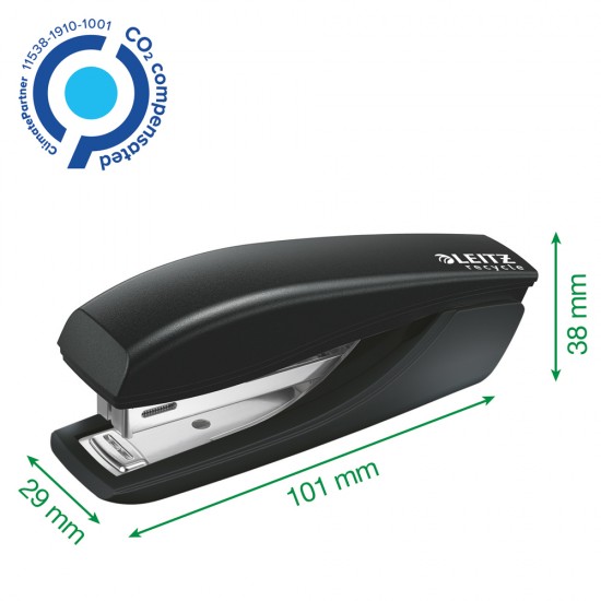 Capsator plastic Leitz Recycle, MINI NeXXt Series, 10 coli, 100 capse, P2, partial reciclat, negru