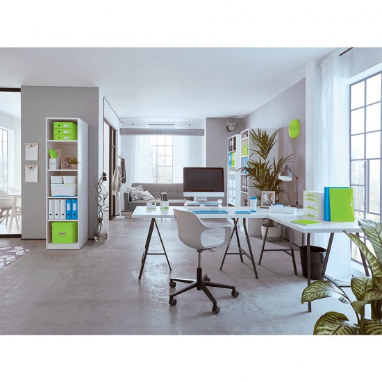 Cutie depozitare Leitz WOW Click & Store, carton laminat, pliabila, cu capac si maner, 32x31x36 cm, albastru