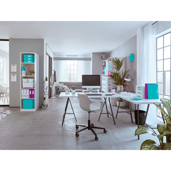 Cutie depozitare Leitz WOW Click & Store, carton laminat, pliabila, cu capac si maner, 32x31x36 cm, turcoaz