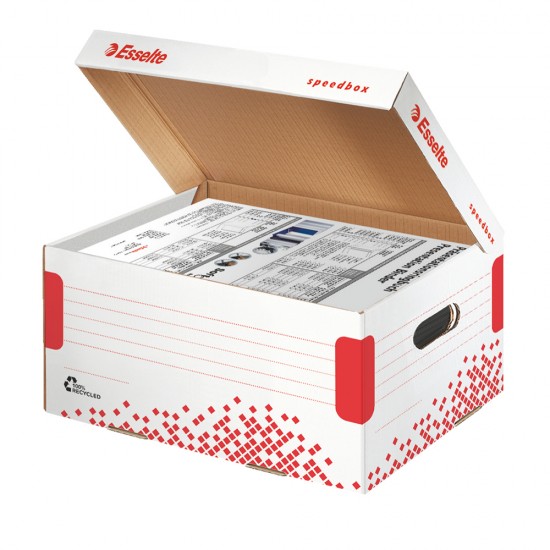 Container arhivare si transport Esselte Speedbox, cu capac, carton reciclat si reciclabil, dimensiune S, alb