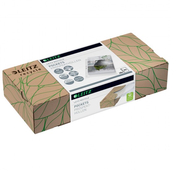 Dispenser folie de protectie Leitz Recycle, PP cu amprenta CO2 neutra, 100% reciclat reciclabil, A4, 40 bucati/cutie