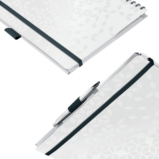 Caiet de birou Leitz WOW Be Mobile, PP, A4, 80 coli, cu spira, dictando, alb