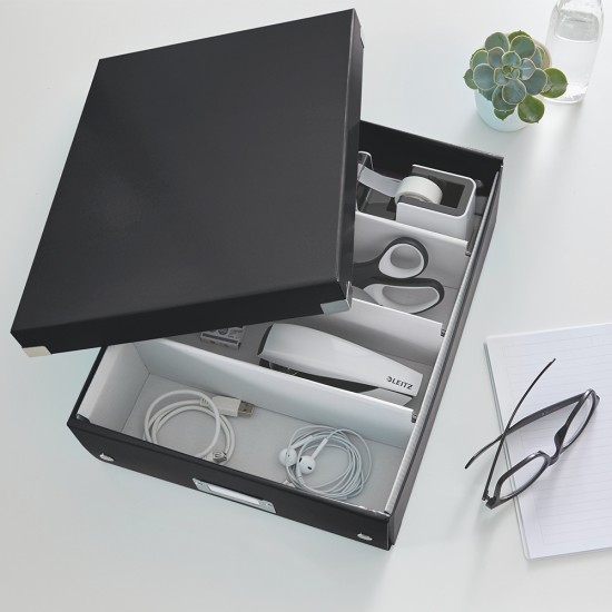 Cutie depozitare Leitz WOW Click & Store Organizer, carton laminat, cu capac, 28x10x37 cm, negru