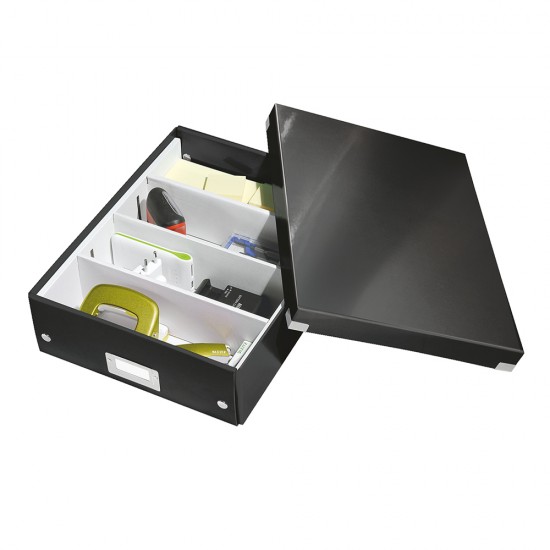 Cutie depozitare Leitz WOW Click & Store Organizer, carton laminat, cu capac, 28x10x37 cm, negru