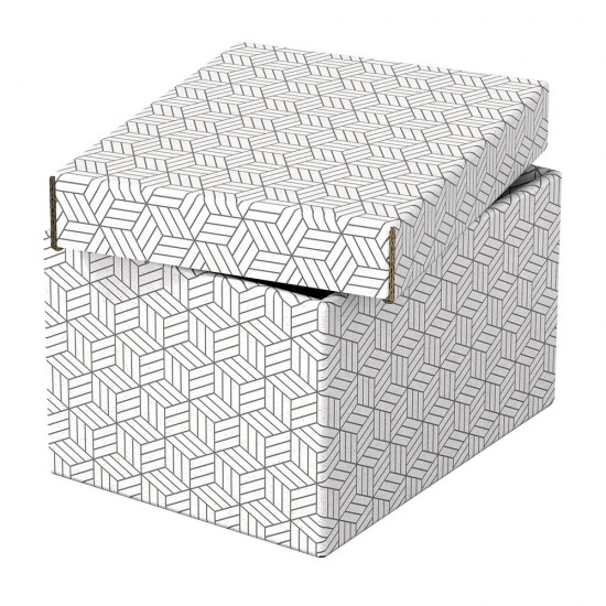 Cutie depozitare Esselte Home Recycled, carton reciclat si reciclabil, 255x200x150 mm, cu capac, 3 bucati/set, alb