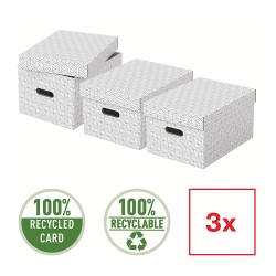 Cutie depozitare Esselte Home Recycled, carton reciclat si reciclabil, 365x265x205 mm, cu capac, 3 bucati/set, alb