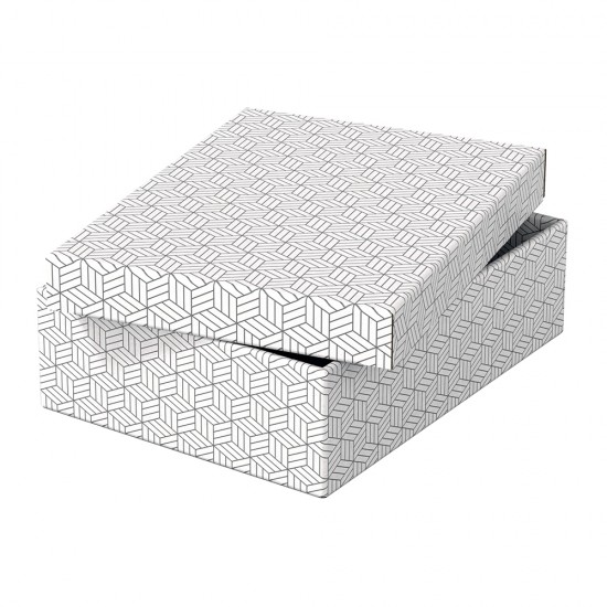 Cutie depozitare Esselte Home Recycled, carton reciclat si reciclabil, 360x265x100 mm, cu capac, 3 bucati/set, alb