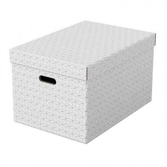 Cutie depozitare Esselte Home Recycled, carton reciclat si reciclabil, 510x355x305 mm, cu capac, 3 bucati/set, alb