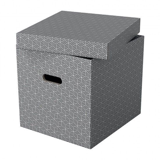 Cutie depozitare Esselte Home Recycled, carton reciclat si reciclabil, 365x320x315 mm, cu capac, 3 bucati/set, gri