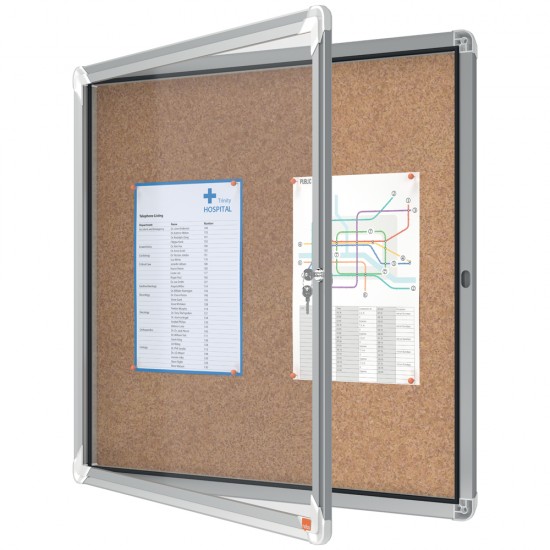 Avizier NOBO Premium Plus, interior, pluta, 6x A4, cu usa si cheie, natur