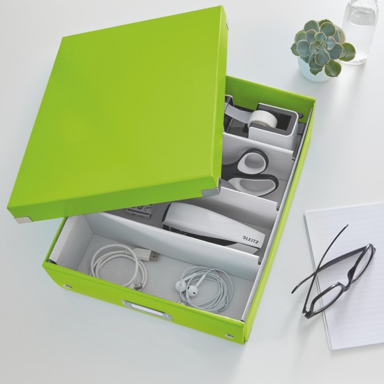 Cutie depozitare Leitz WOW Click & Store Organizer, carton laminat, medie, usor de asamblat, verde