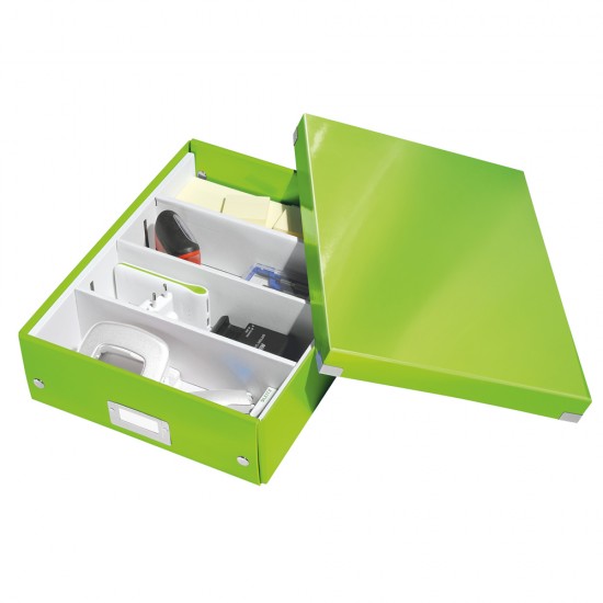 Cutie depozitare Leitz WOW Click & Store Organizer, carton laminat, medie, usor de asamblat, verde