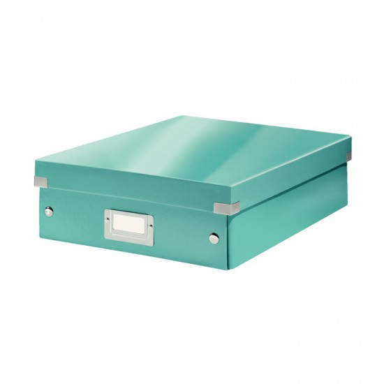 Cutie depozitare Leitz WOW Click & Store Organizer, carton laminat, medie, usor de asamblat, turcoaz