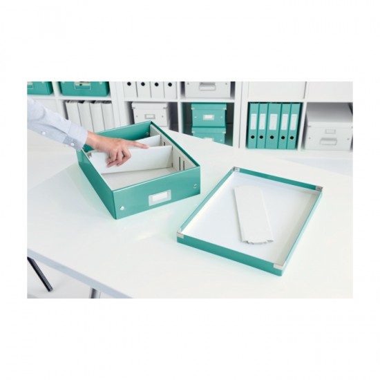 Cutie depozitare Leitz WOW Click & Store Organizer, carton laminat, medie, usor de asamblat, turcoaz
