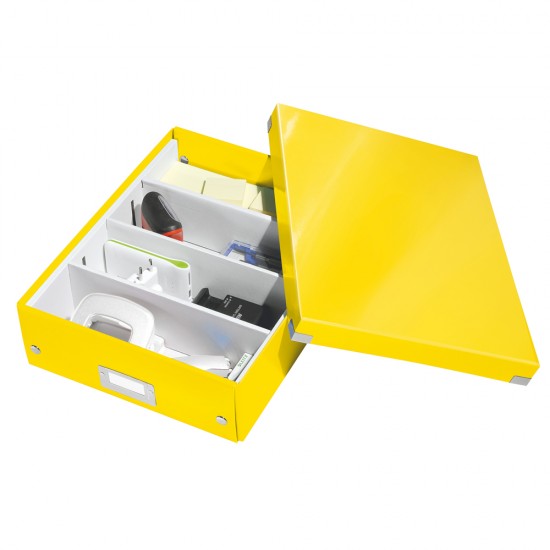 Cutie depozitare Leitz WOW Click & Store Organizer, carton laminat, medie, usor de asamblat, galben