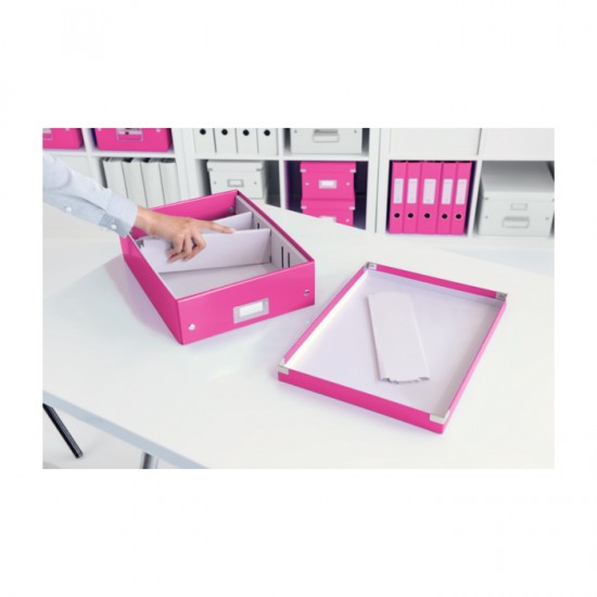 Cutie depozitare Leitz WOW Click & Store Organizer, carton laminat, medie, usor de asamblat, roz
