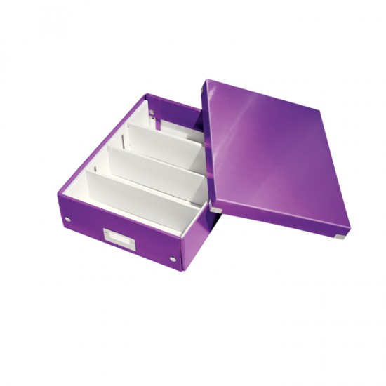 Cutie depozitare Leitz WOW Click & Store Organizer, carton laminat, medie, usor de asamblat, mov