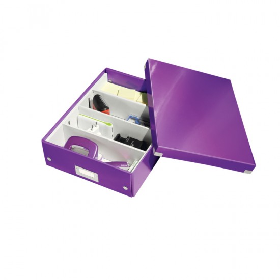 Cutie depozitare Leitz WOW Click & Store Organizer, carton laminat, medie, usor de asamblat, mov