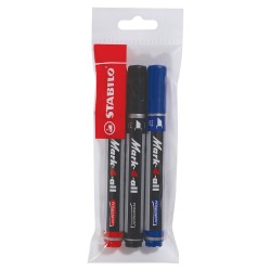 Marker permermanent Stabilo Mark-4-all, 653, B, varf tesit, 1-4 mm, set 3 culori/blister, albastru, negru, rosu Marker permermanent Stabilo Mark-4-all, 653, B, varf tesit, 1-4 mm, set 3 culori/blister, albastru, negru, rosu