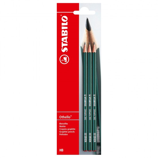 Creion grafit Stabilo Othello 282, HB, fara radiera, corp verde, set 3 bucati/blister
