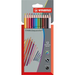 Creioane colorate Stabilo Aquacolor, 2.8 mm, 12 culori /set, etui carton