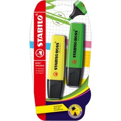 Textmarker Stabilo Boss Original, 2 culori/blister, galben, verde Textmarker Stabilo Boss Original, 2 culori/blister, galben, verde