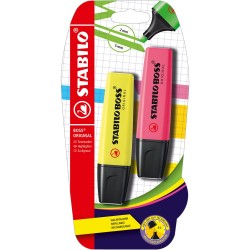 Textmarker Stabilo Boss Original, 2 culori/blister, galben, roz Textmarker Stabilo Boss Original, 2 culori/blister, galben, roz