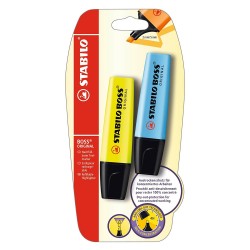 Textmarker Stabilo Boss Original, 2 culori/blister, galben, albastru