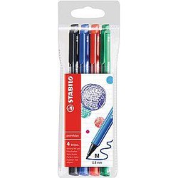 Fineliner Stabilo PointMax, varf 0.8 mm, set 4 culori, albastru, negru, rosu, verde, blister