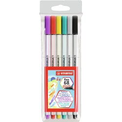 Marker Stabilo 68, varf tip pensula, 6 bucati/set