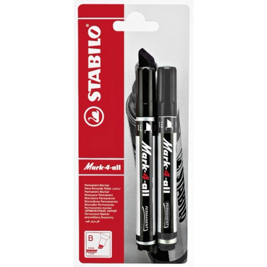 Marker permermanent Stabilo Mark-4-all, 651, F, varf rotund, 1.5 ? 2.5 mm, set 2 bucati/blister, negru
