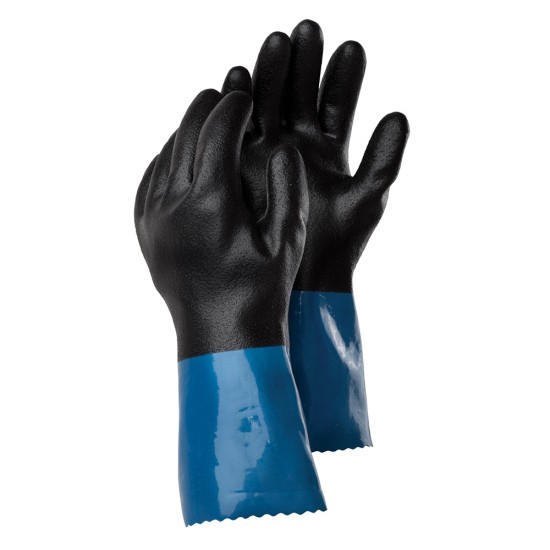 Manusi Tegera 71000, protectie chimica, nitril/PVC, nailon, granulat, negru/albastru,  marime 10, flexibile, durabile