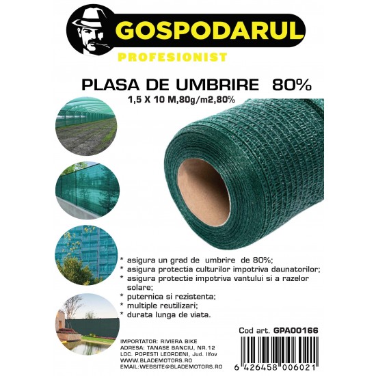 Plasa De Umbrire , 1,5x10 M,80g/m2,80%