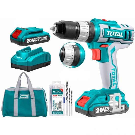 Total - Masina De Gaurit Cu Percutie Si Acumulator 20v-2.0ah Li-ion (2 Acumulatori + 50 Accesorii) (industrial)