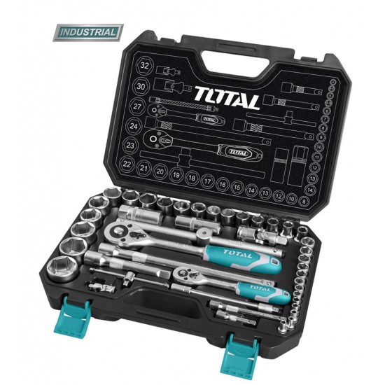 Total - Trusa De Chei Tubulare 1/2+1/4 Cu Antrenor 44 Piese (industrial)
