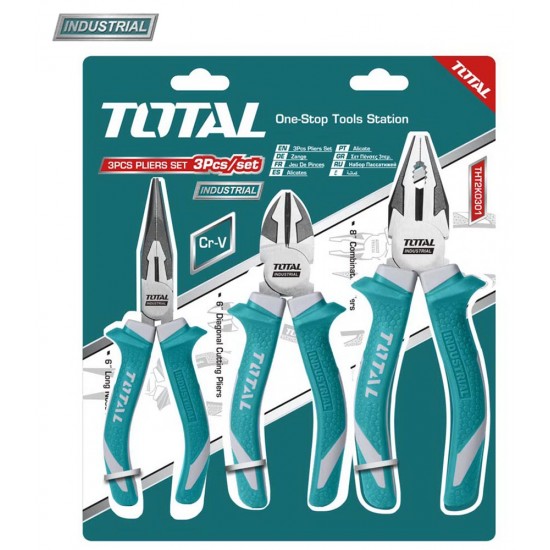 Total - Set Clesti 3 Buc (cleste Patent 8 / 200mm, Clestie Taietor 7/ 180 Mm, Cleste Cu Varf Ascutit 6 / 160 Mm) - Cr-v (industrial)