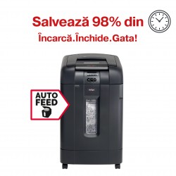 Distrugator Documente Automat Rexel Auto+ 750m, P5, Micro-cut (particule), 750 Coli, Cos 115l, Negru