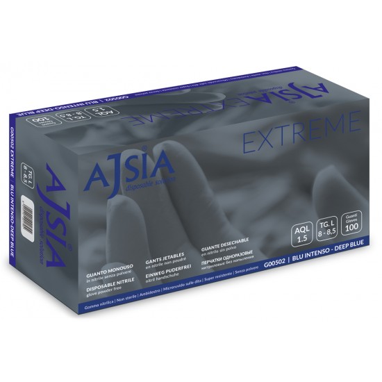 Manusi Nitril Ajsia Extreme, Unica Folosinta, Nepudrate, 0.13mm, 100 Buc/cutie -albastru Intens- L