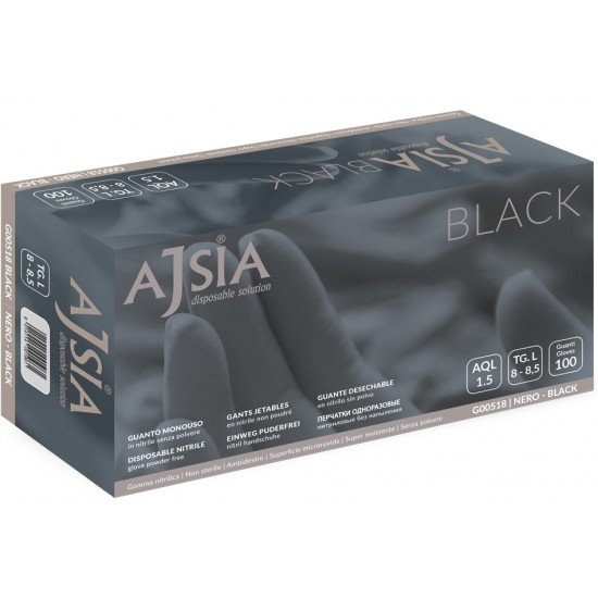 Manusi Nitril Ajsia Black, Unica Folosinta, Nepudrate, 0.13mm, 100 Buc/cutie - Negre - Marime Xl