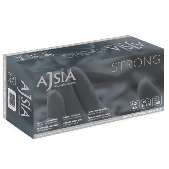 Manusi Nitril Ajsia Strong, Unica Folosinta, Nepudrate, 0.19mm, 100 Buc/cutie - Albastre -marime L