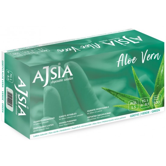 Manusi Latex Ajsia Aloe Vera, Unica Folosinta, Nepudrate, 0.16mm, 100 Buc/cutie - Verzi - Marime L