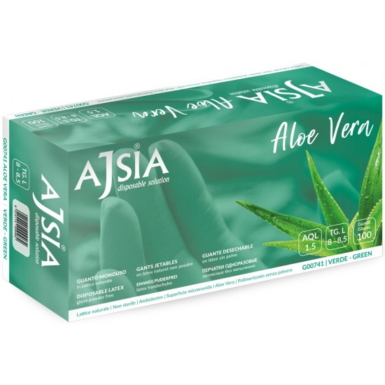 Manusi Latex Ajsia Aloe Vera, Unica Folosinta, Nepudrate, 0.16mm, 100 Buc/cutie - Verzi - Marime Xl