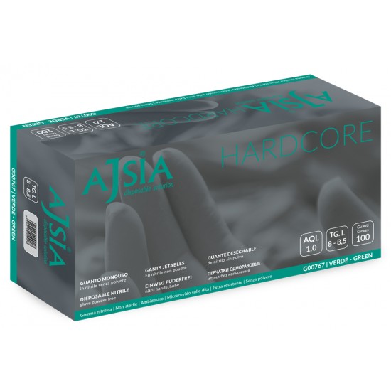 Manusi Nitril Ajsia Hard Core, Unica Folosinta, Nepudrate, 0.15mm, 100 Buc/cutie - Verzi-marime Xl