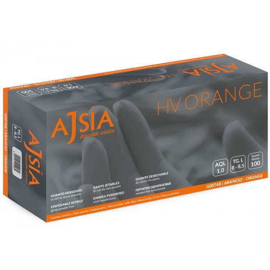 Manusi Nitril Ajsia Orange, Unica Folosinta, Nepudrate, L-27cm, 0.15mm, 100 Buc/cutie - Orange- 2xl