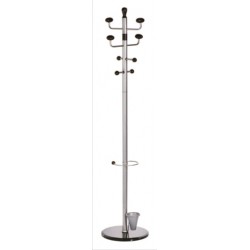 Cuier Metalic Argintiu Alco, 180/38cm, 8 Agatatori Metalice, Accesorii Lemn Negru, Suport Umbrele