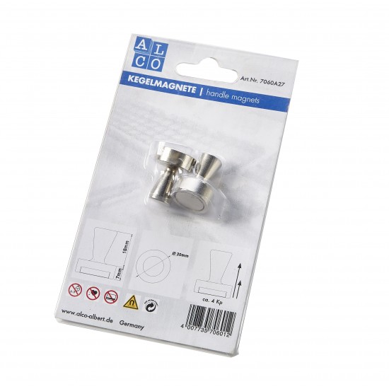 Magneti Strong Cu Maner, D- 20 Mm, Putere - 4kg, 2 Buc/blister, Alco - Argintii