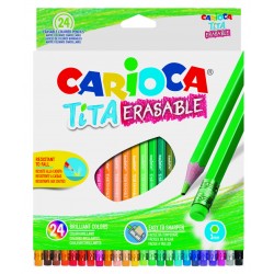 Creioane Colorate Carioca Tita Erasable, Hexagonale, Flexibile, Erasable, 24 Culori/cutie, Cu Guma Creioane Colorate Carioca Tita Erasable, Hexagonale, Flexibile, Erasable, 24 Culori/cutie, Cu Guma